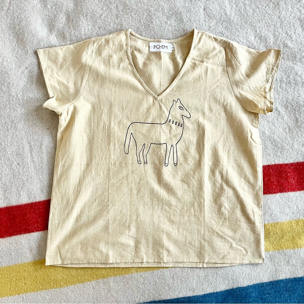Po-em top in dusty block print